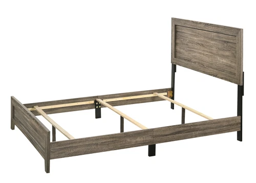 Contemporary Style Grey Finish Fabric Queen Size Panel Bed