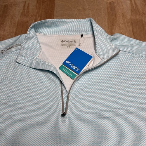 Pullover Columbia Golf Para Hombres L Omni Wick Rythm 1/4 Cremallera Azul Blanco Cadena Completa - Imagen 3 de 8