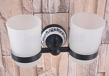 Oil Rubbed Brass Wall Mounted Bathroom Toothbrush Holder Set Glass Cups fba765