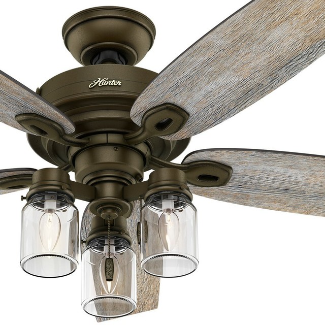 Hunter 52 Regal Bronze Ceiling Fan With 3 Lights And Mason Jar Glass Shades