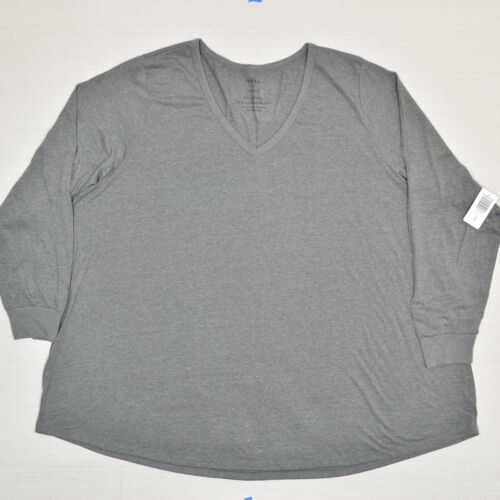 NEW Torrid Women V Neck Long Sleeve Top T Shirt Polyester Gray Size 6 Classic