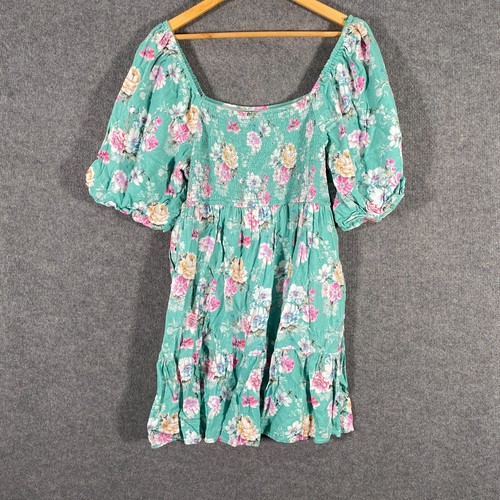 Just Jeans Dress Womens 16 Green A Line Mini Linen Coastal Flowers Formal Z187 - Picture 12 of 13