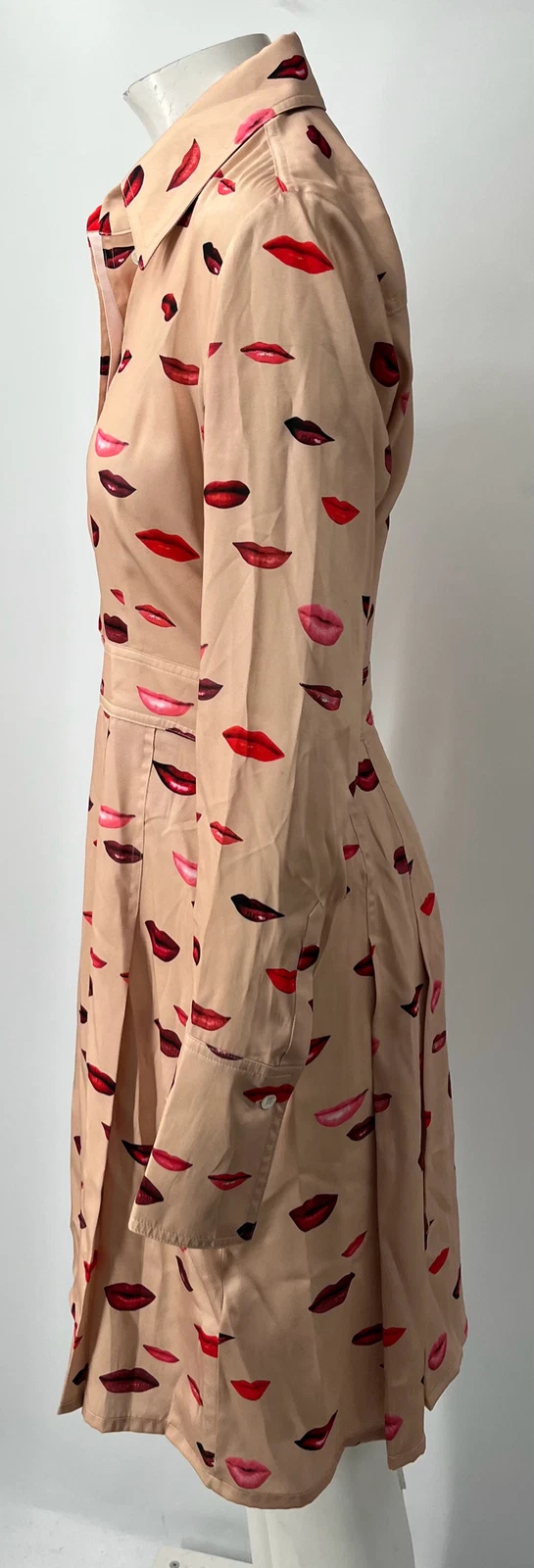 UNDERCOVER Abito camicia Victoria Victoria Beckham ALTRD plissettato stampa labbra raso twill taglia 8