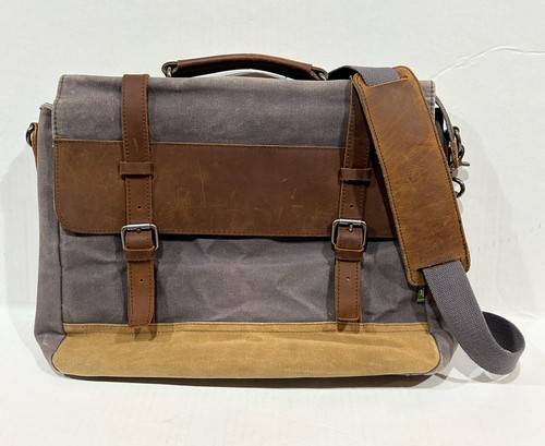 Laptop Briefcase Messenger Bag Waxed Canvas Leather Crossbody Distressed Faded
