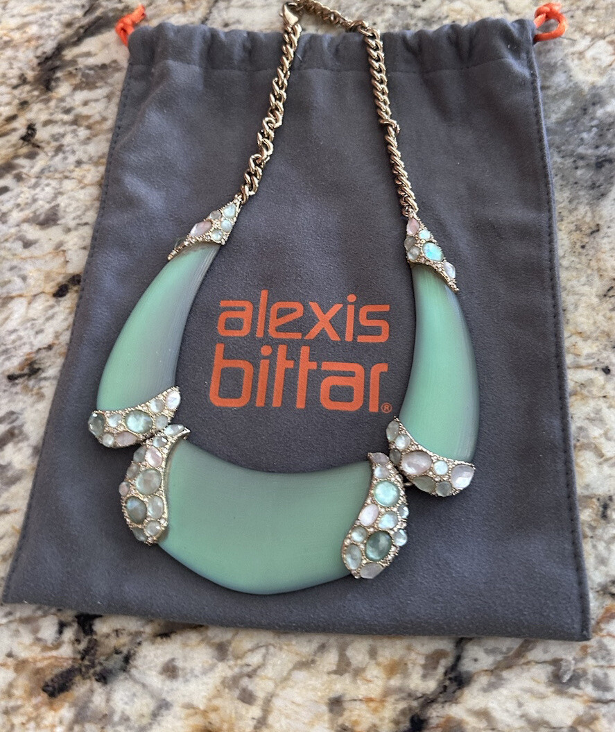 100% Authentic Alexis Bittar Green Opalescent Lucite, MOP, Crystal