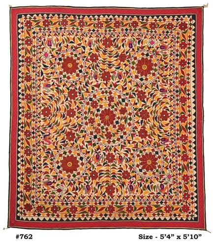 Arazzo Gujrati Ricamato Specchio Lavoro Gujrati, 5,4 x 5,10 piedi 70-80 anni - Foto 2 di 7