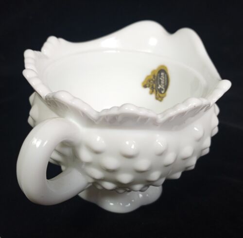 Fenton Creamer Milk Glass Hobnail Crown Edge Pedestal Footed Scallop Lid Sticker - Picture 2 of 5