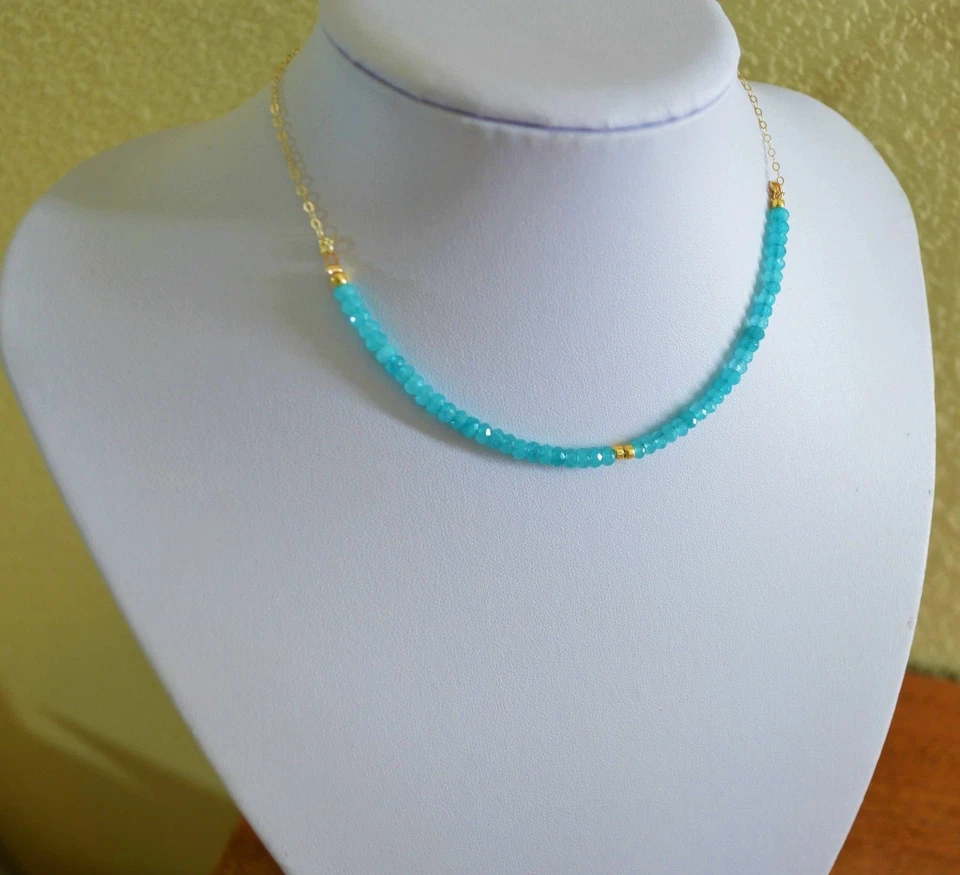 Precioso Collar Gargantilla Facetado Natural Turmalina Paraiba Oro Amarillo Hecho a Mano Foto 4 de 4