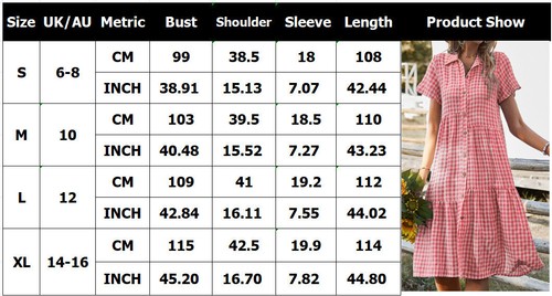 Women's Short Sleeve CHECK Summer Holiday Button Through Midi Smock Dress SIZE - Picture 17 of 17