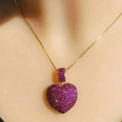 【Ruby】残り11点 Red Ruby Heart Cluster Pendant 14K Silver Gold Finish 3 Ct