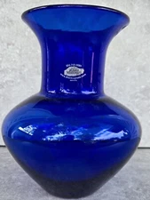 Vtg Limited Edition 2001 Richard Blenko Saphire Blue Millenium Vase FREE US SHIP
