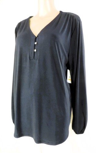 ELLEN TRACY Womens Tunic Top Blouse S Long Sleeve Navy Gold Buttons V-Neck NEW - Bild 2 von 18