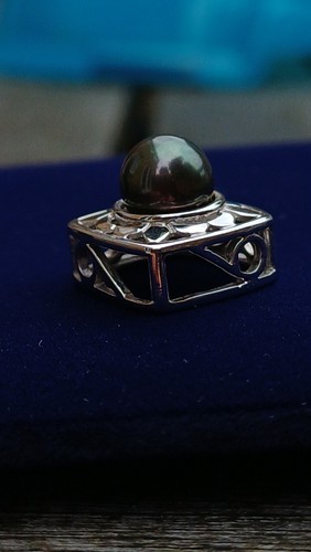 14k White Gold Vintage Sultan Na Hoku Pendant With Tahitian Pearl NO CHAIN - Picture 5 of 9