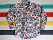 VTG 90s Chaps Ralph Lauren Ski Retro AOP Pocket Button L/S Shirt Mens S EUC