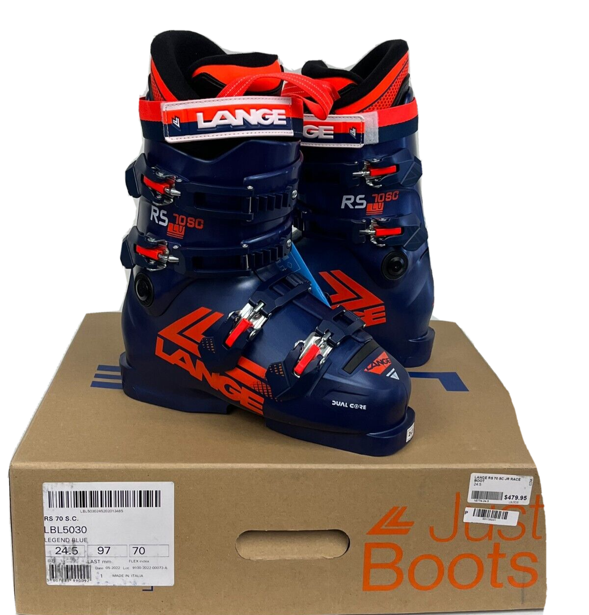 $480 Lange RS 70 Short Cuff Ski Boots NIB Sz 24.5 or 26.5 MP Blue