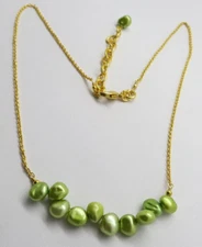 Necklace Pearl 22K Gold Chain Row Necklace Baroque Pearl Nugget 18 Inch Long 