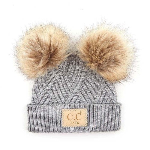 CC Baby Double Pom Criss-Cross Pattern Beanie - Picture 7 of 29