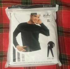 2XL 100% cotton 2pc mens thermal underwear set White WuHou New (chest 50-52")