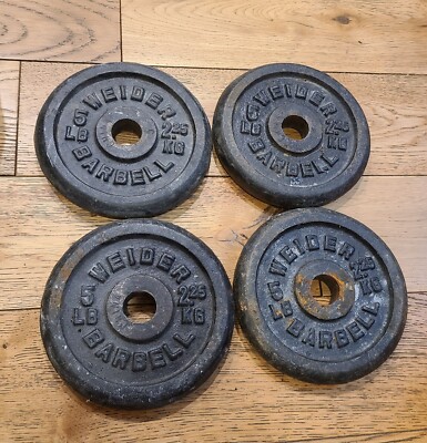 4- 5LB Vintage Weider Standard Barbell Iron Weight Plates Weights 1