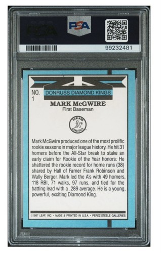 1988 Donruss - Diamond Kings #1 Mark McGwire - Picture 2 of 2