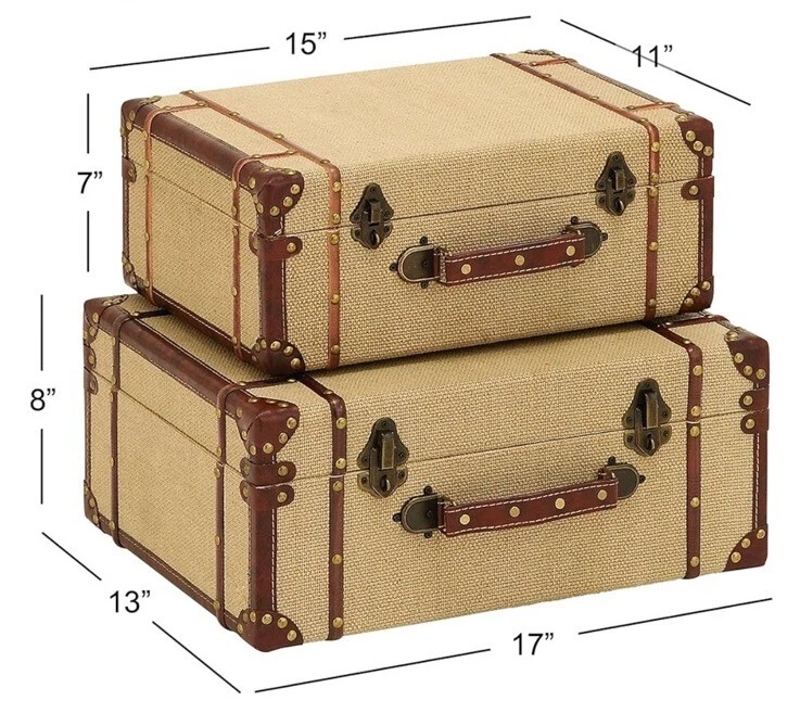 Vintage Wooden & Burlap Decorative Farmhouse Nesting Trunks - Set of 2 - Image 2 of 4