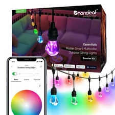 Essentials Matter Smart Multicolor Outdoor String Lights Smarter Kit with Add...
