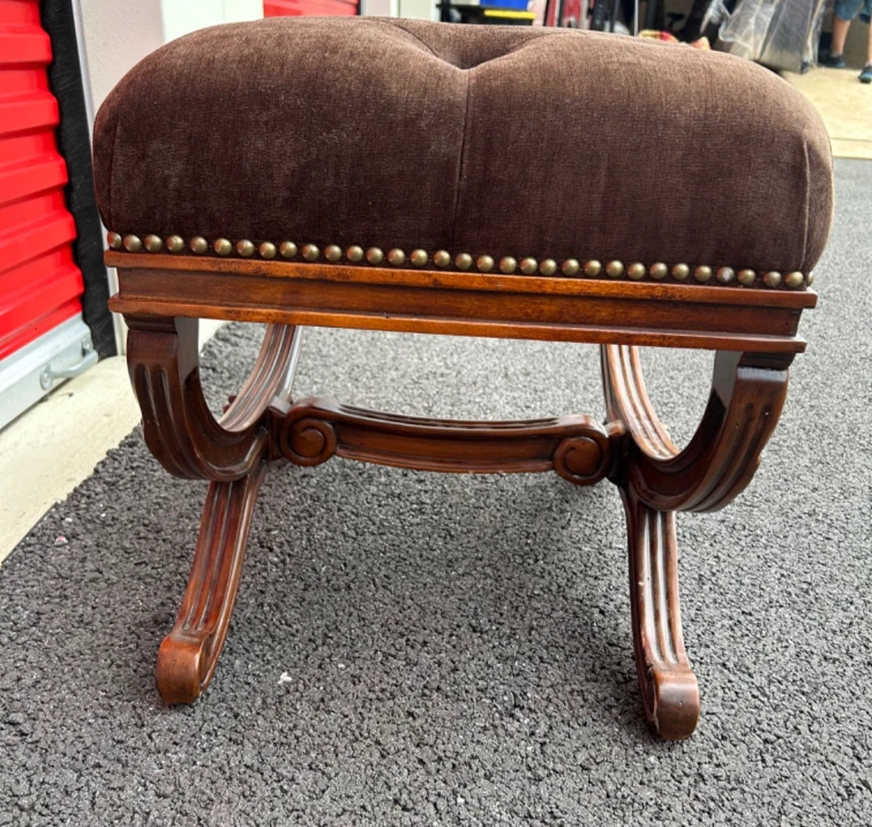 Дизайнерский стул для туалетного столика Eliza из красного дерева с тафтингом X основание скамейка сиденье оттоманка - Изображение 4 из 4