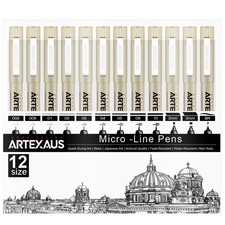 Micro Fineliner Drawing Art Pens, 12 Assorted Sizes, Waterproof Archival Ink,...