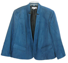 Nine West Dress Jacket 18W Teal Velour Lined Hook Front Pockets MSRP$149 NWT