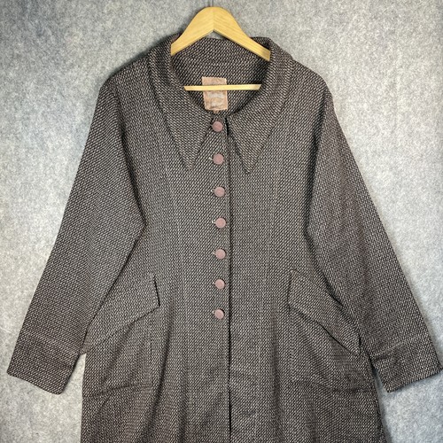 Out of Xile Dress Coat Size 4 (16/18) Taupe Velvet Trim Viscose & Silk Blend VTG - Picture 9 of 19
