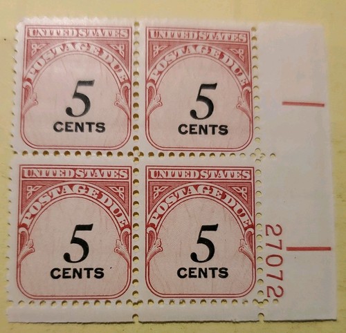 US Scott # J93, Postage Due, Plate Block of (4) 1959 5¢ Stamps, MNH