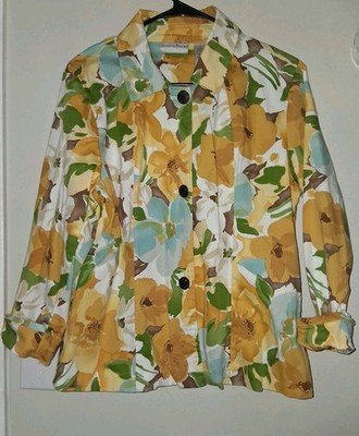 Vtg Women s Drapers & Diamonds Jacket Yellow Watercolor Floral Blazer Sz L