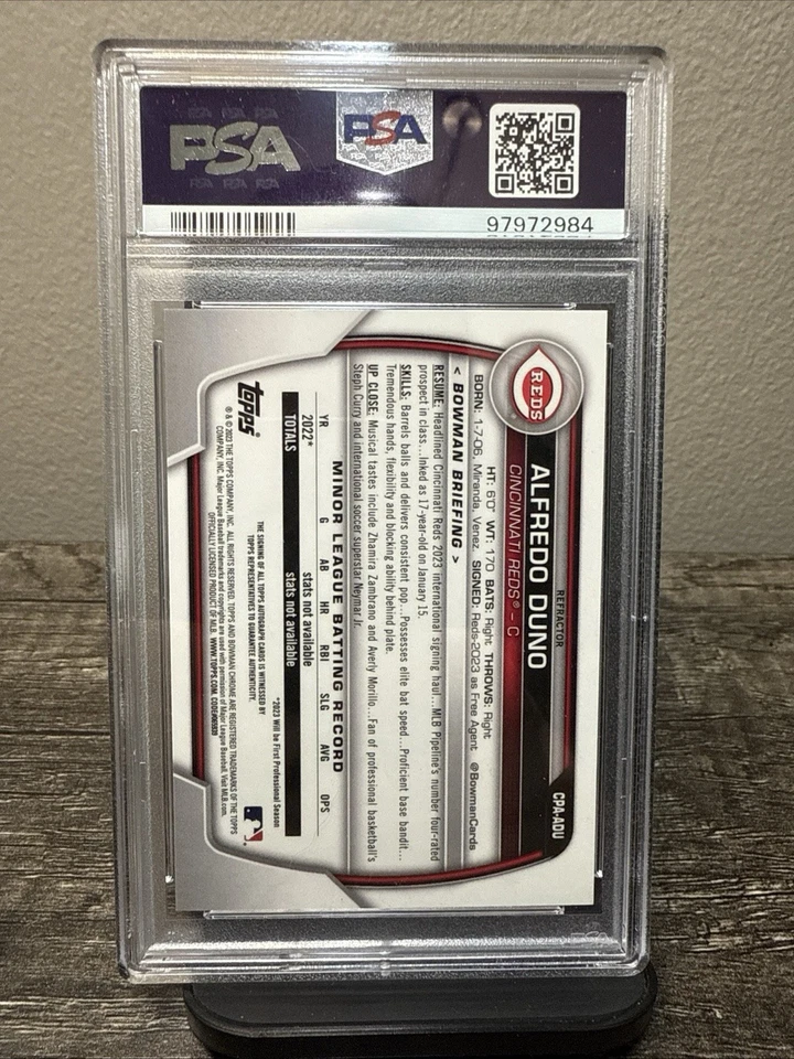 2023 Bowman Chrome Alfredo Duno Refractor Auto 457/499 PSA 9 Reds - image 2 of 2