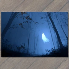Art Print Ghostly Figure Floating Woods Fog Blue Glow Haunting Ethereal Forest