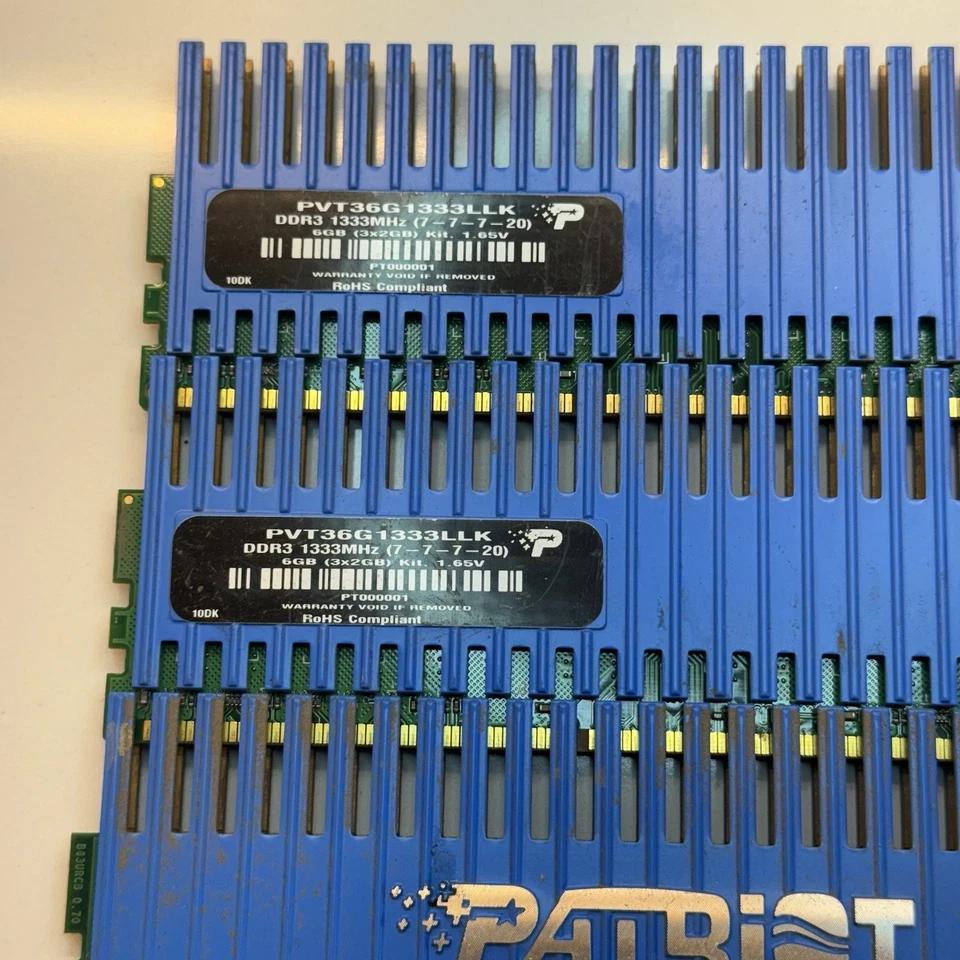 Patriot PVT36G1333ELK 3x2Gb=6Gb PC3-10600 1333Mhz DDR3 Desktop Memory RAM Aa53 - Image 2 of 2