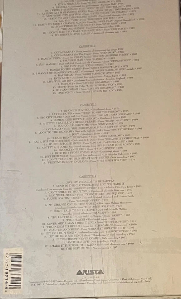 New - Barry Manilow - Complete Collection & Then Some - 4 Cassettes + 1 VHS Tape - Image 2 of 2