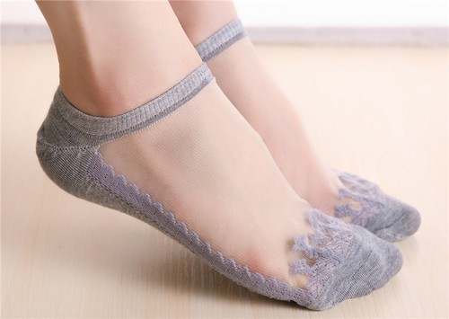 10 Pairs Women Ultrathin Transparent Crystal Silk Lace Elastic Short Ankle Socks - Picture 18 of 19