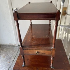 Hickory Chair Company Wood Two Tier Side-table On Wheels With Bottom Drawer.