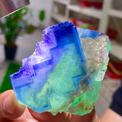 117G Rare natural transparent blue+green cubic fluorite crystal sample/China - Picture 12 of 21