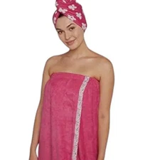 Turbie Twist Women's 2-pack Bath Wrap Combo Set Pink/Flower