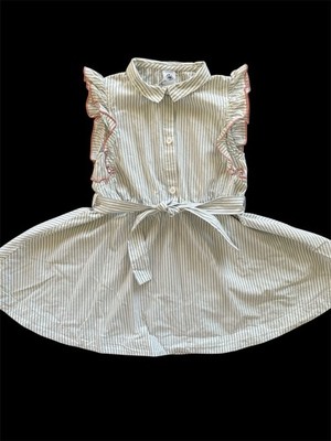 Petit Bateau NWOT Green/Ivory Stripe 100% Woven Cotton  Twirl  Shirtdress-4Yrs