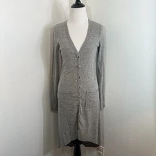 Wishlist Button-Up Ribbed Cardigan Sweater Size S High Low Minimalist Lagenlook