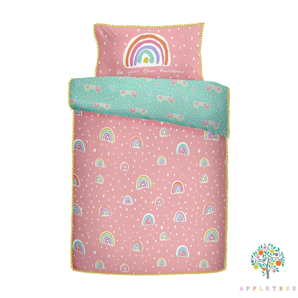 Rainbow Pom Bedding Set 100% Cotton Pink Single - Image 4 of 4