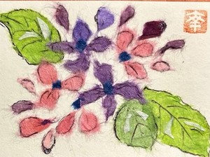Original ACEO Japanese Washi Art- Hydrangea