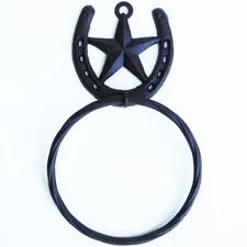 New Texas Star&Horseshoe Bathroom/Kitchen Towel Ring Hanger Rustic Western Decor