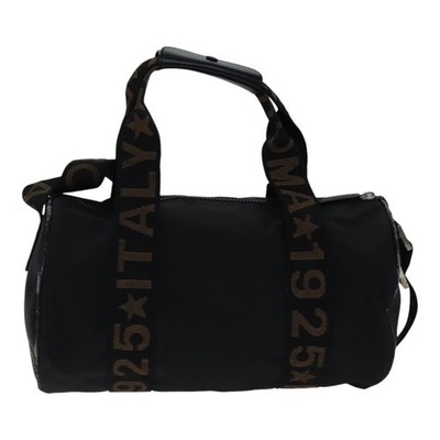 FENDI Boston Bag Nylon 2way Black Silver 2305 26420 098 Auth