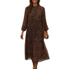 Leopard Print Pleated Maxi Dress - Size 38 M 
