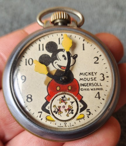 Raro Reloj Bolsillo Al Horen Años 60 Ingersoll Mickey Mouse De Colección Disney Antiguo  - Imagen 2 de 17