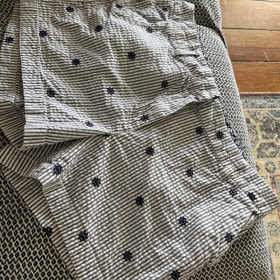 Pantalones Cortos Caqui Británicos Mujer Azul Blanco Rayas Algodón Talla 8  Foto 3 de 4