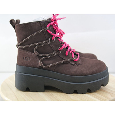 UGG Brisbane Lace Up Suede Platform Boots Womens Size 7.5 Burnt Cedar